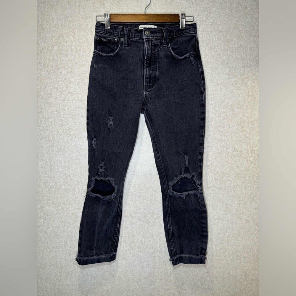 Abercrombie & Fitch Skinny High Rise Jeans Distressed Faded Black Size 25/0
